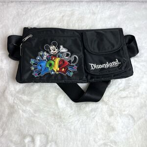 Disneyland 2012 Embroidered Mickey Fanny Pack Waist Bag Multi Pockets Black